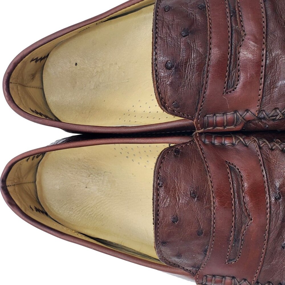 Italy Zelli Indy Men's size 10 Brown Ostrich Leather Casual Driving Loafer shoes - Picture 9 of 12